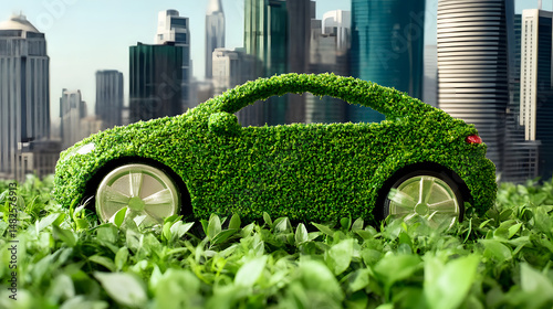 Green vehicle. CConcept for electric vehicles, sustainable transportation, and eco-friendly urban livin