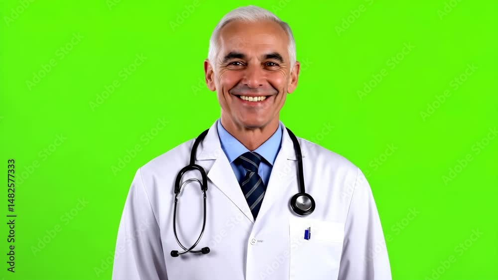 Smiling Senior Doctor on Green Screen Background Smiling Senior Doctor on Green Screen Background