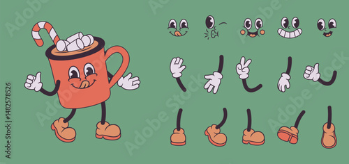 Hot chocolate mug cartoon with candy cane