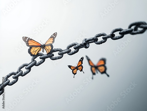 Artistic jewelry display featuring butterfly motif with intricate chain design and modern aesthetic