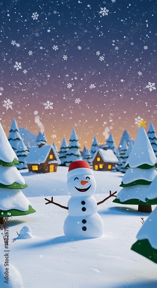 Obraz premium Winter Wonderland: A 3D Snowman's Delight