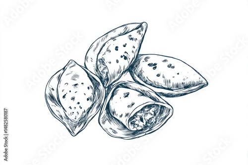 Handdrawn Sketch of Orechiette Pasta on White.