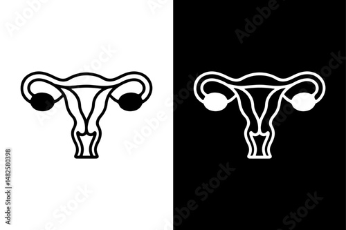 Human Uterus Vector Icon Bold Black Silhouette on White Background.