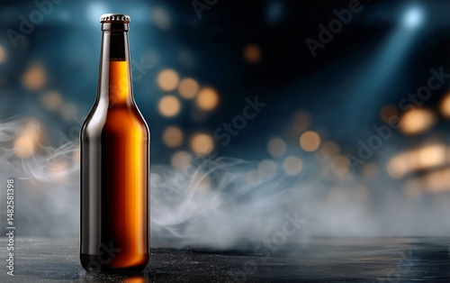 Bottle of Amber Beer With Steam on a Bar Counter During Nighttime Social Gath...