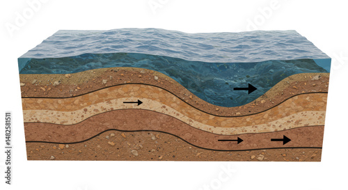 Isolated Stratified Soil Layers Beneath Water Representing Geological Formation