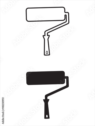 Paint Roller Icon. Black and White Silhouettes of Painting Roller Tool