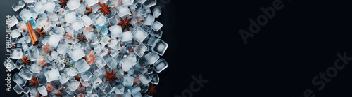 Ice with cinnamon on a dark background.