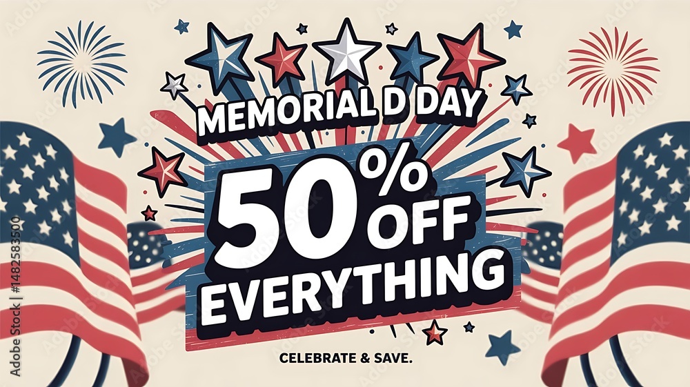 Obraz premium Memorial Day Sale Side Stars Header illustration for header and web banner created with generative ai