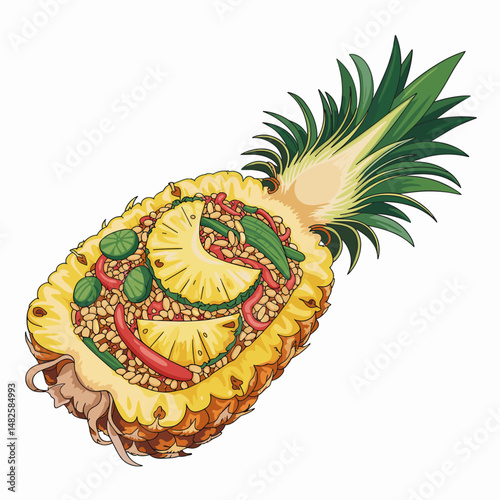Thai Pineapple Fried Rice in a Carved Pineapple Bowl