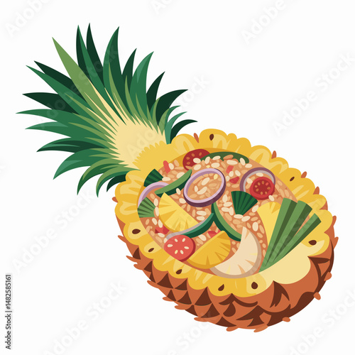 Thai Pineapple Fried Rice in a Carved Pineapple Bowl