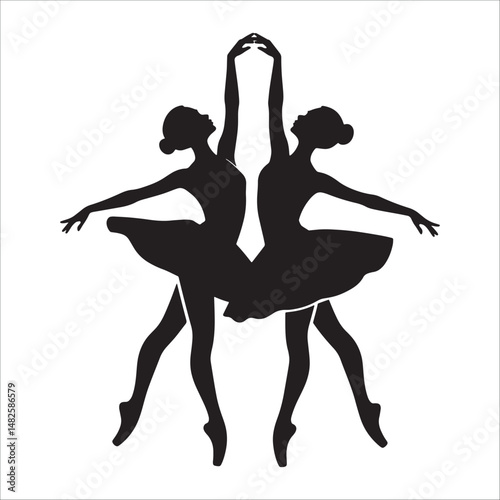 Ballet dancer silhouette in elegant pose wearing tutu, classic ballerina icon, dance illustration.