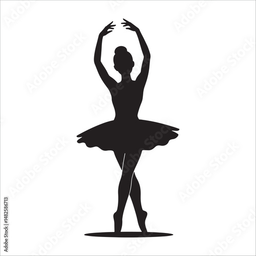 Ballet dancer silhouette in elegant pose wearing tutu, classic ballerina icon, dance illustration.