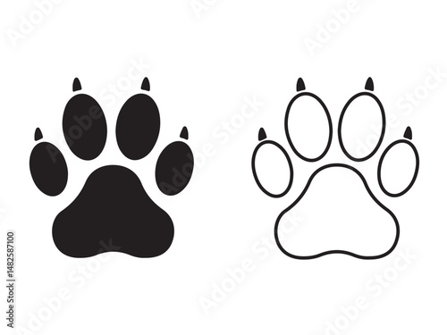 Paw Print Icons. Black and White Silhouettes of Animal Tracks