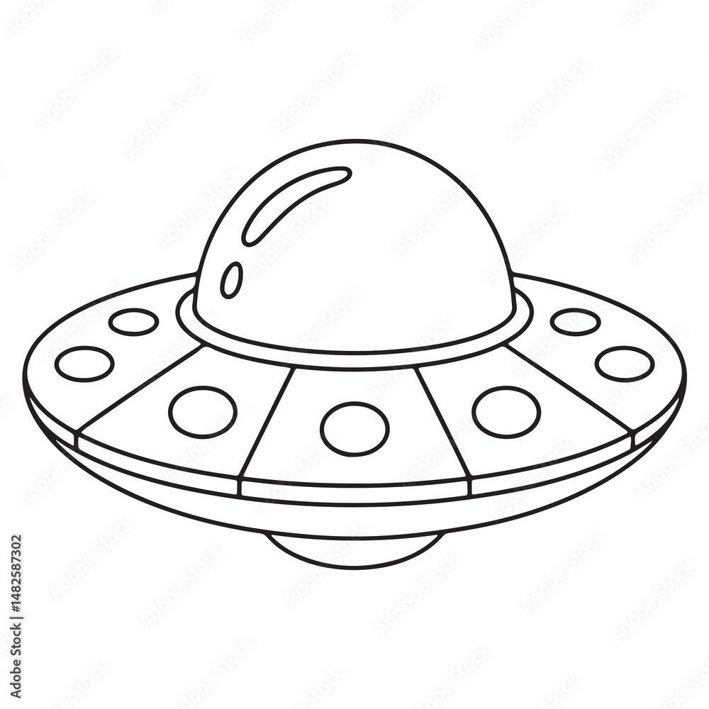 Fototapeta premium UFO Spaceship Minimal Cartoon Drawing