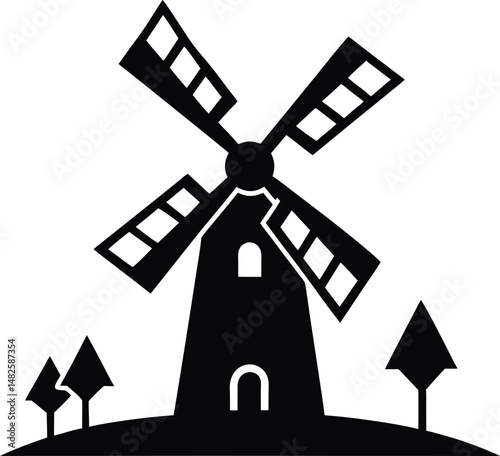 windmill silhouette vector