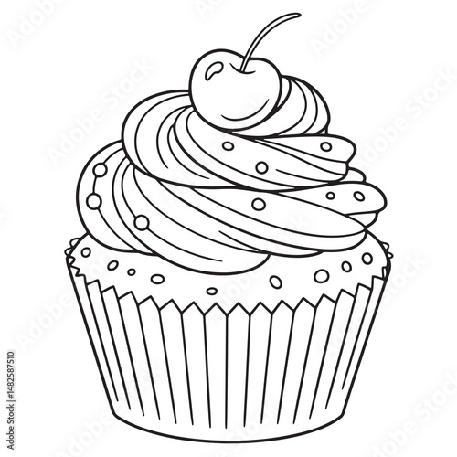 Minimal Cupcake with Frosting Line Drawing