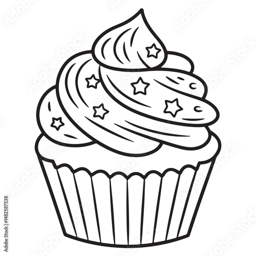 Minimal Cupcake with Frosting Line Drawing