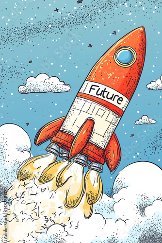 Wallpaper Mural Fun hand-drawn doodle of a rocket made from a diploma, launching into the sky with "Future" written on the side, symbolizing ambition. Torontodigital.ca