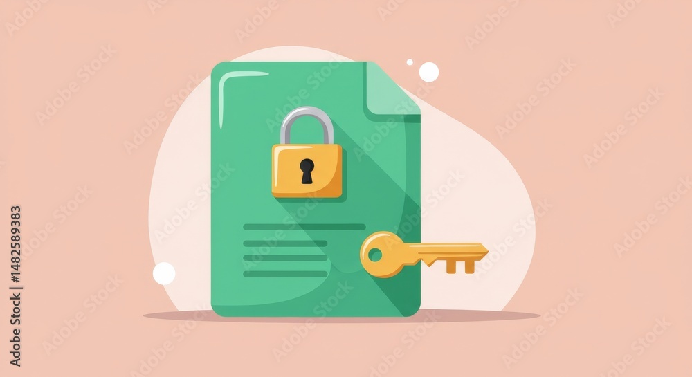 Obraz premium Secure Document Access: Protected Files and Encryption Key Illustration