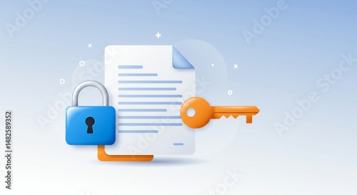 Secure Document Access: Key and Padlock Icon Illustration for Data Protection