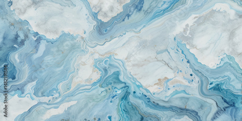 Blue ocean wave background. Blue and white water ocean background. Wavy line background. Hand drawn watercolour ocean background. Vector illustration.

