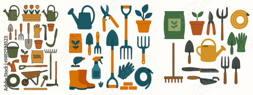 gardening tools collection vector flat design style