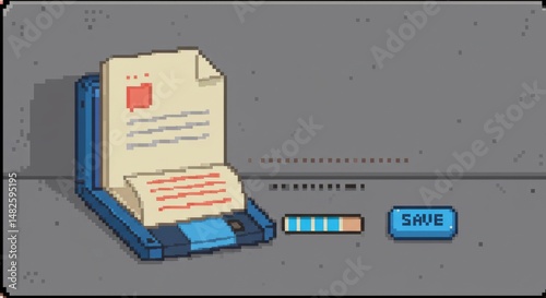Pixel Art Retro Floppy Disk Data Saving Process Illustration