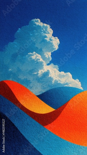 Abstract landscape painting of a dramatic sky and undulating dunes