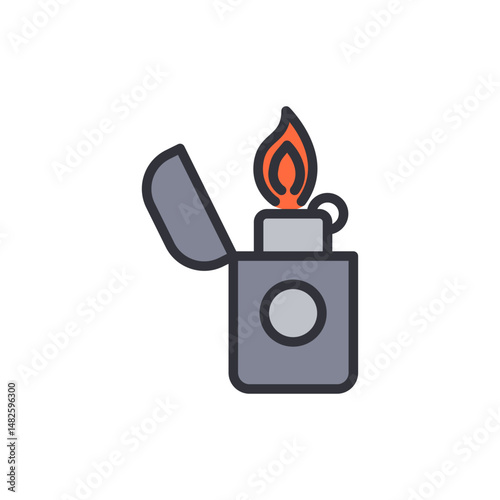 Vintage Style Lighter With An Ignited Flame On Transparent Background