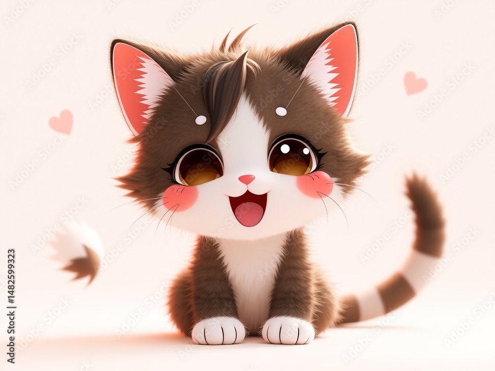 Fototapeta premium Playful Cartoon Cat, Blank Space for Promotion