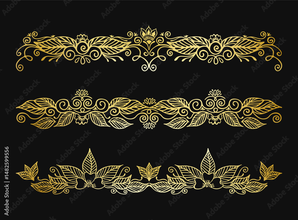 Fototapeta premium Floral Mehandi Borders Vector Collection