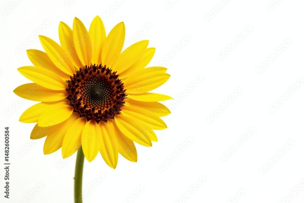Naklejka premium One bright yellow sunflower against a white backdrop, one, detail, color