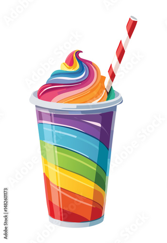 Rainbow swirl drink in plastic cup - vector illustration
