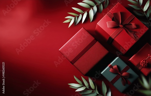 Festive Decorations With Red Gifts and Greenery for the Holiday Season