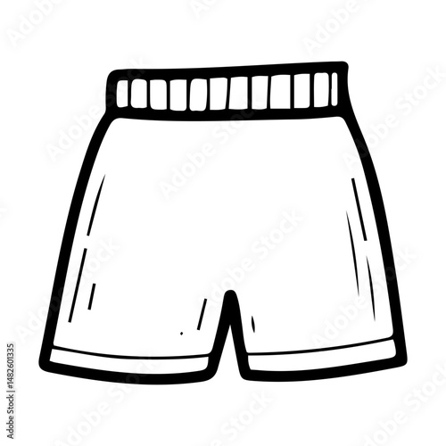 Football shorts. Hand drawn doodle illustration. Player sports equipment. Part of the clothing for playing soccer. Vector line art element.