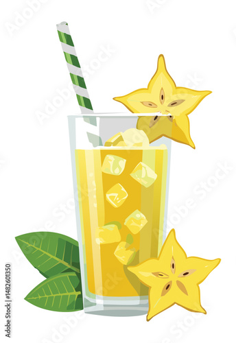 illustration of a glass of starfruit juice - vector illustration