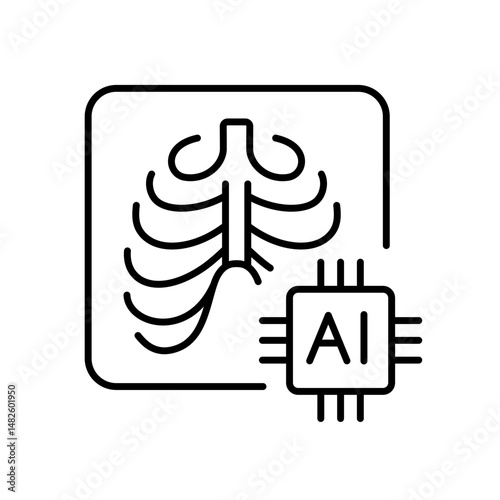 Accurate X-ray diagnostics with AI line icon vector, editable stroke, ideal for smart medical interfaces, teleradiology, and health AI apps