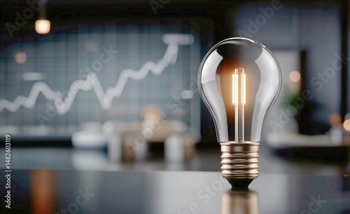 Light Bulb Symbolizes Innovation in Business With Graphs Indicating Growth in...