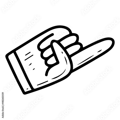 Fan hand. Hand drawn doodle illustration. Foam object for supporting a sports team. Palm with raised index finger. Vector line art element.