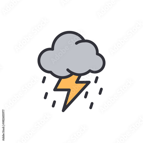 Stylized Icon Depicting A Storm Cloud With Rain And Lightning