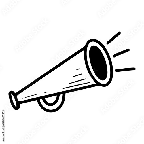Sports megaphone. Hand drawn doodle illustration. Referee or coach loudspeaker. Game equipment. Vector line art element.