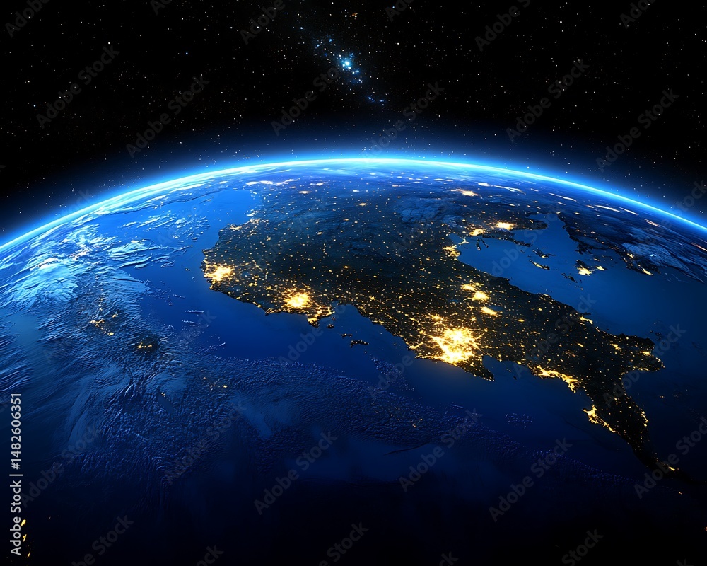 Obraz premium Earth from space highlighting the lights of the inhabited areas