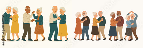 Collection of old couple dancing style vector flat design