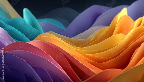 Abstract layered forms in vibrant colors.  Colorful wavy layered shapes