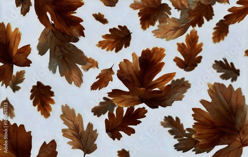 Autumn Leaves Floating Softly Against a Light Background in Peaceful Fall Amb...