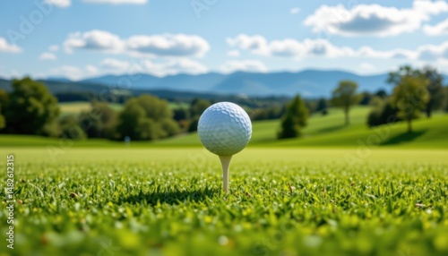 Golf ball on tee golf course photography scenic landscape eye-level view outdoor recreation