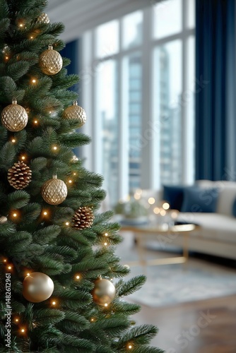 Festive Decorations Adorn a Living Room With Two Christmas Trees and Warm Lig...