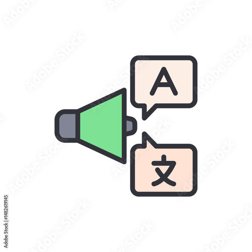 Megaphone Announcing Translation Between Languages With Speech Bubbles