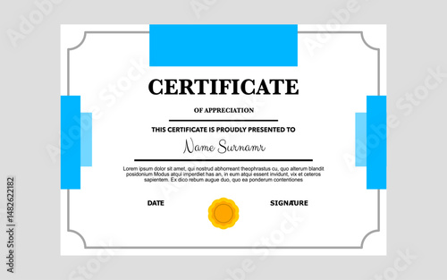 Blue and white generic certificate of appreciation template.