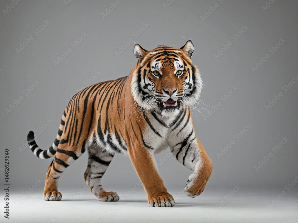 Obraz premium A Bengal tiger mid-step in a walking motion
